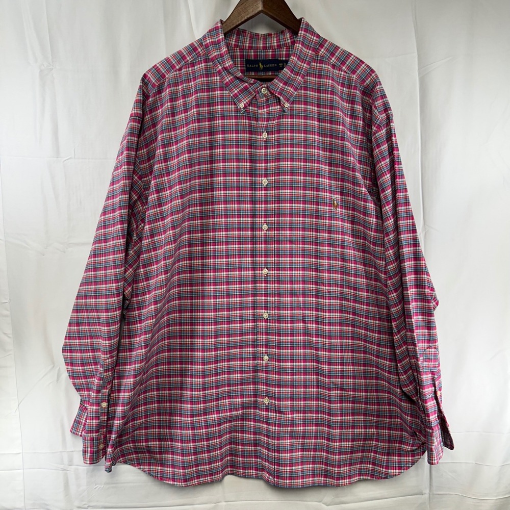 Ralph Lauren Button Down‎ Shirt Mens 4XB Pink Plaid Long Sleeve Big & Tall